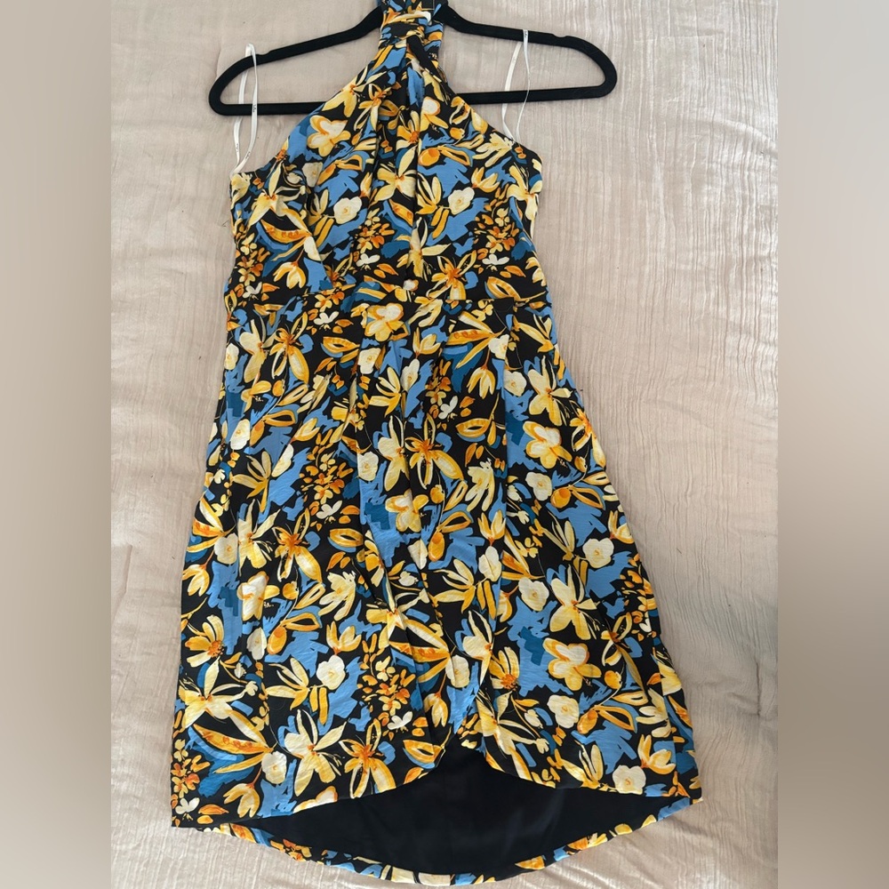 Lulus Constant Confidence Black Floral Knotted Halter mini dress.